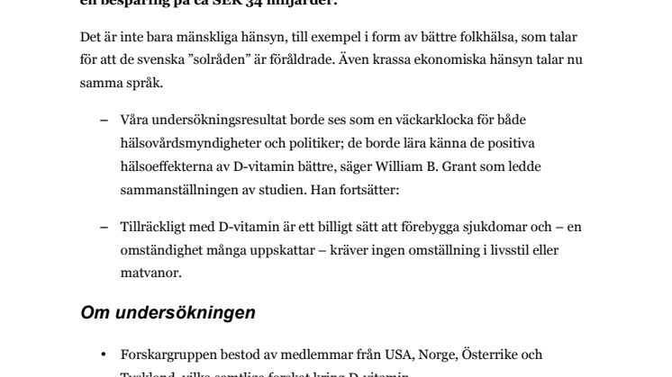 Solen kan minska vårdnotan med 34 miljarder