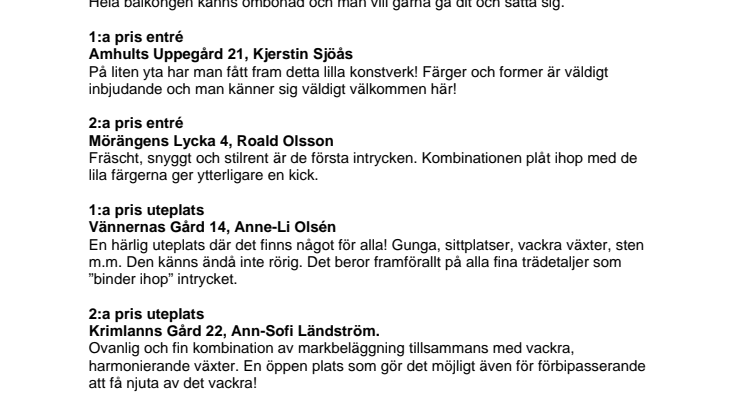 Prunkande uteplatser prisade