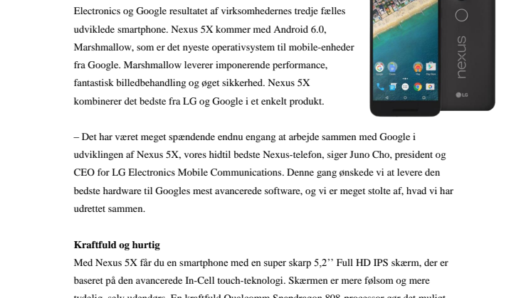 LG OG GOOGLE PRÆSENTERER NEXUS 5X - DEN HIDTIL MEST AVANCEREDE NEXUS-MOBIL
