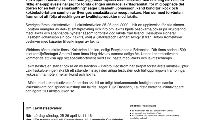 Lakritsdrottningen Elisabeth Johansson inviger Sveriges första lakritsfestival 25 april