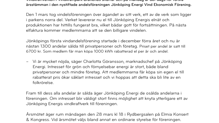 Vindförening håller första årsstämma