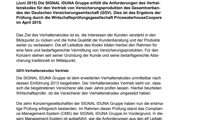 Hohe Qualität der Beratung und Produkte  bestätigt: SIGNAL IDUNA Gruppe erhält Testat für  den GDV-Verhaltenskodex