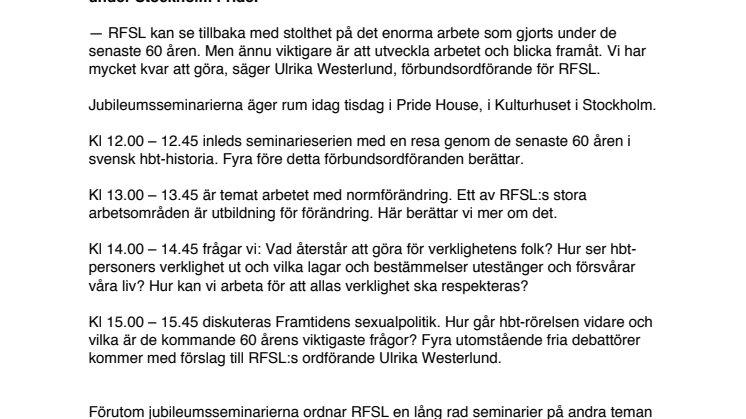 RFSL uppmärksammar 60 år av hbt-historia