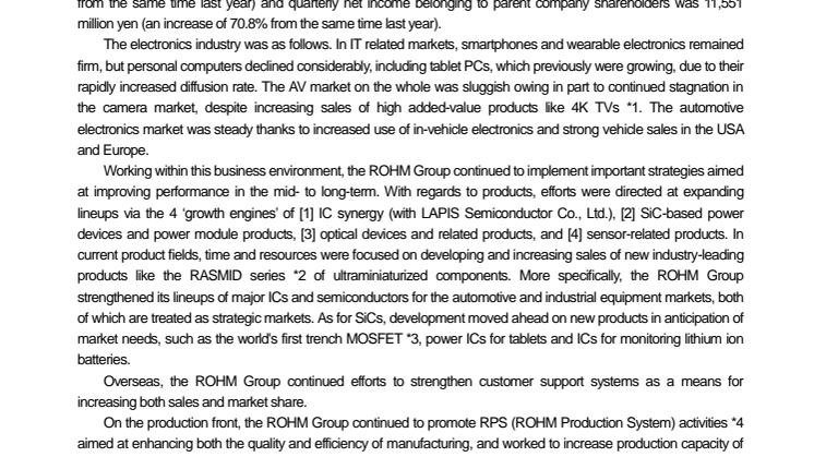 ROHM Co., Ltd. Financial Highlights for the First Quarter of the Year Ending March 31, 2016