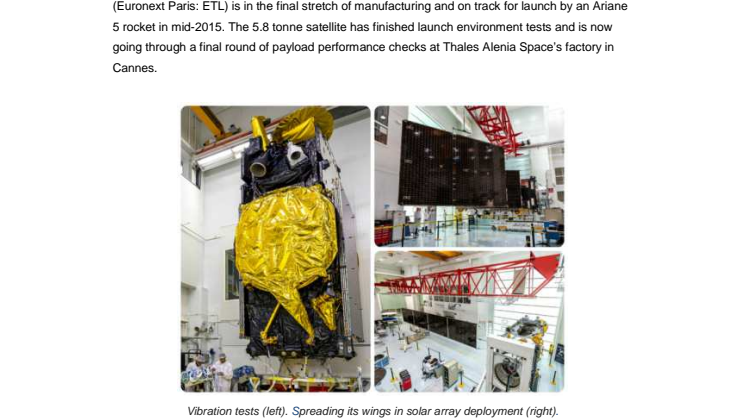 EUTELSAT 8 West B satellite in final stretch of manufacturing