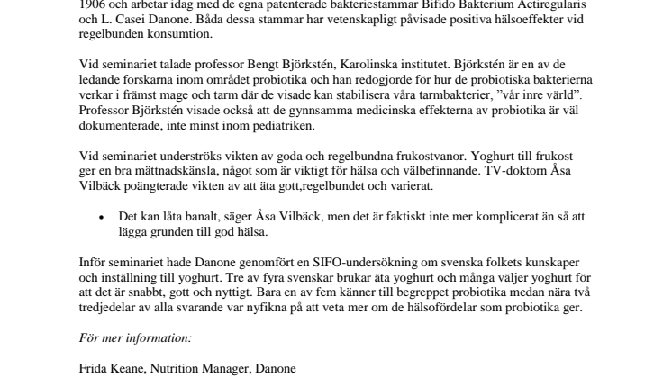 Bevisad nytta med probiotiska bakterier 