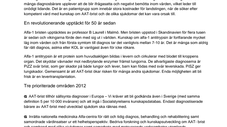 Öppet brev om vården för den sällsynta diagnosen alfa-1 antitrypsinbrist, AAT-brist