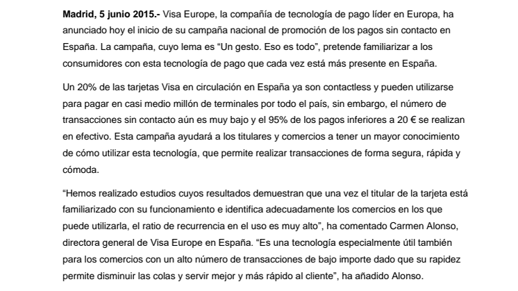 Visa Europe lanza una campaña promoción pagos sin contacto en España