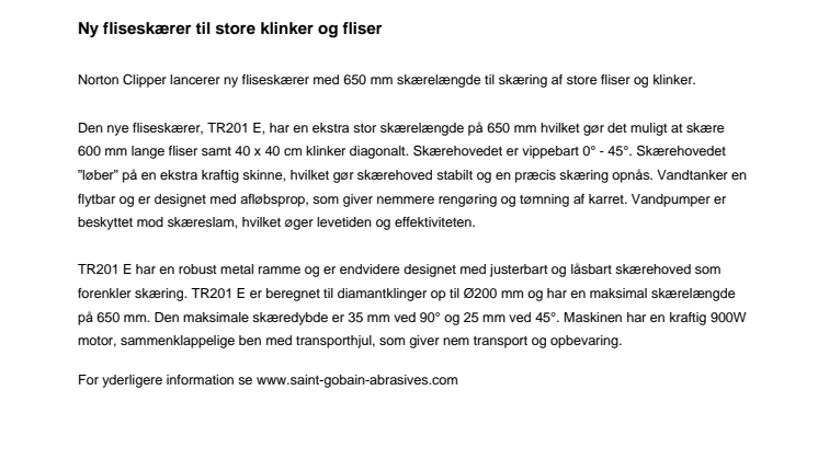 Ny fliseskærer til store klinker og fliser