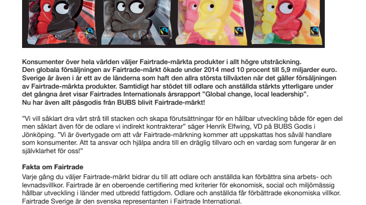 BUBS Godis, nu Fairtrade-märkt!