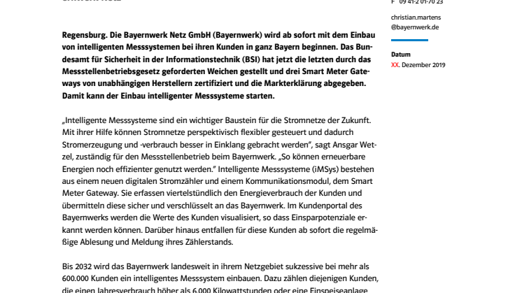 Der Stromzähler wird schlau - Bayernwerk startet Smart Meter-Einbau