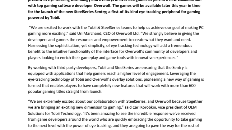 Overwolf to Bring Eye Tracking Overlays to 600 games for launch of the SteelSeries Sentry Eye Tracker Powered by Tobii