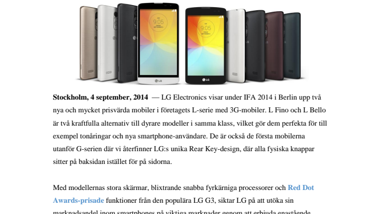 LG:s UNIKA REAR KEY-DESIGN GÖR ENTRE I L-SERIEN MED NYA 3G-MOBILERNA L FINO OCH L BELLO