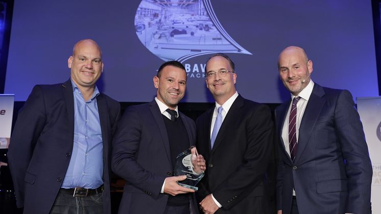 Hi-res image - Dometic - Ned Trigg, Executive Vice President, Marine division, Dometic USA (second right) presents the Innovation in a Production Process award at the IBI METSTRADE Boat Builder Awards to Bavaria Yachtbau