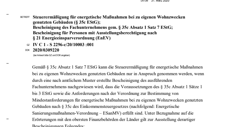 BMF Schreiben vom 31.03.2020