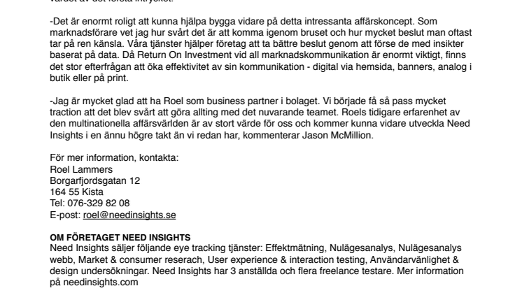 Marknadschef från Canon tillträder som COO & Co-Founder i Need Insights
