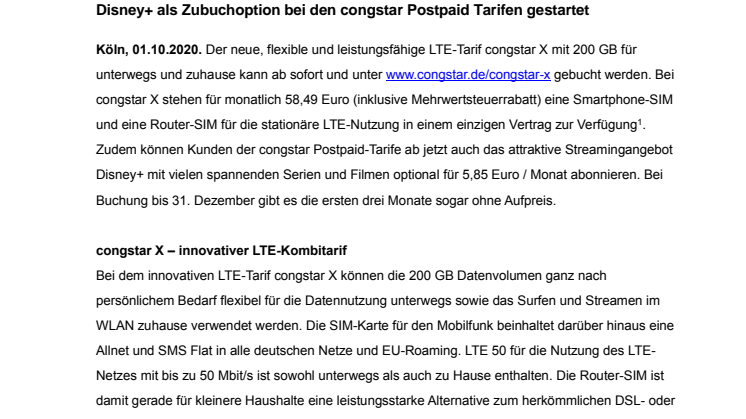 Neuer LTE-Tarif congstar X mit 200 GB für unterwegs und zuhause jetzt buchbar