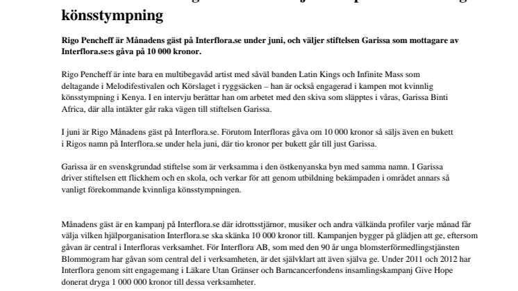 Interflora.se och Rigo Pencheff stödjer kampen mot kvinnlig könsstympning