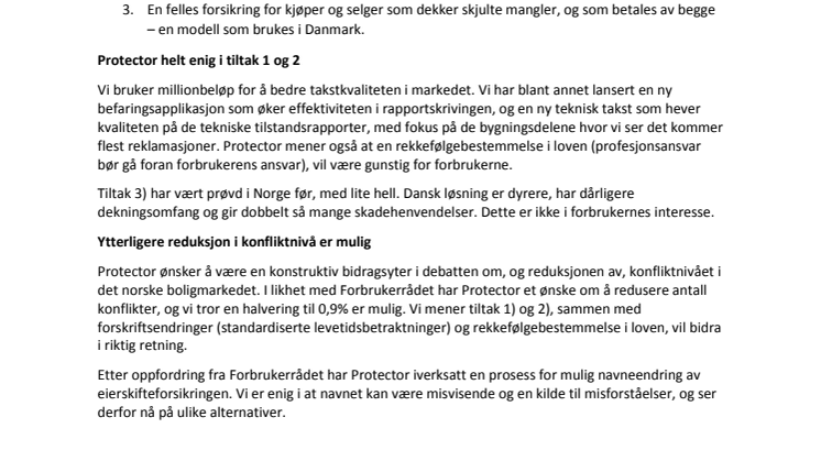 Protector er enig med Forbrukerrådet i 2 av 3 tiltak