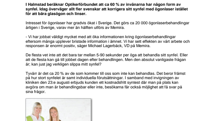 Sveriges största ögonlaserkedja öppnar ytterligare en klinik - nu i Halmstad 