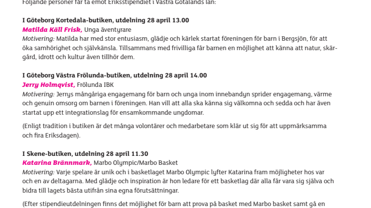 Fem engagerade ledare får Eriksstipendiet i Västra Götalands län