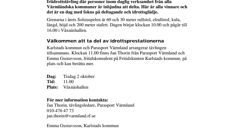 Pressinbjudan: Välkommen till årets Solstaspelen