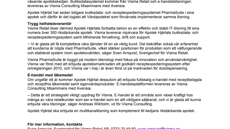 Visma i två nya affärer med Apotek Hjärtat