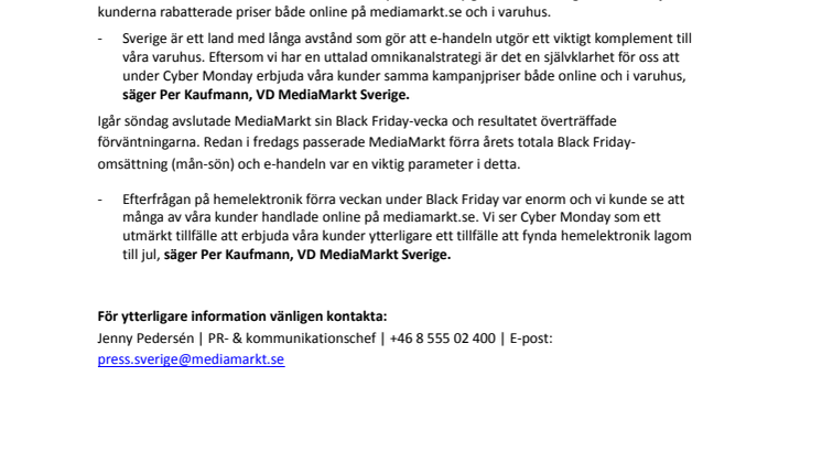 Cyber Monday - både på nätet och i varuhus hos MediaMarkt 