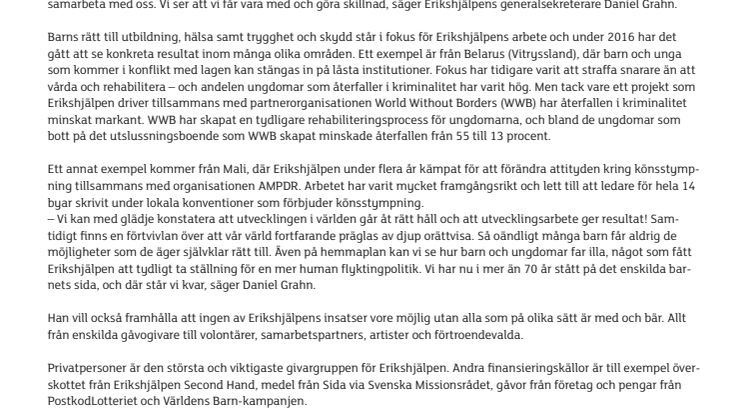 2016 nytt rekordår för Erikshjälpen 