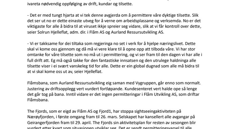Flåm AS permitterer 96 tilsette