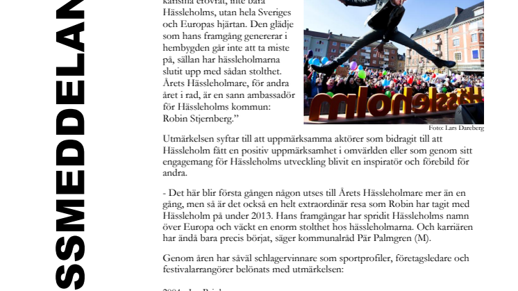 Robin Stjernberg - Årets Hässleholmare 2013