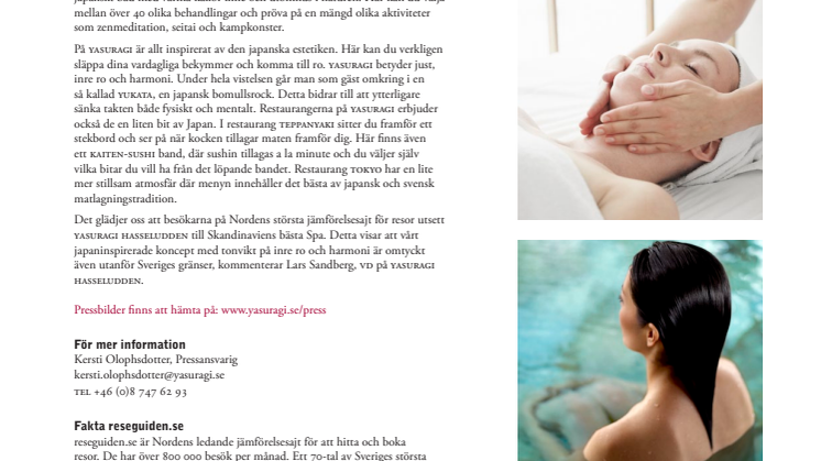 Yasuragi korat till Skandinaviens bästa Spa