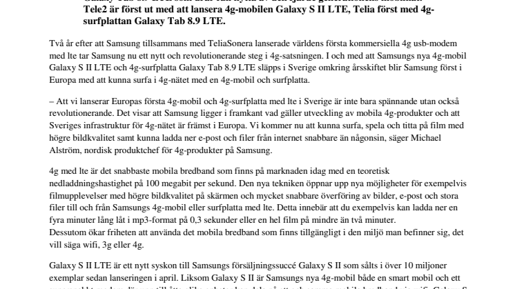 Sverige först i Europa med 4g-mobil och 4g-surfplatta
