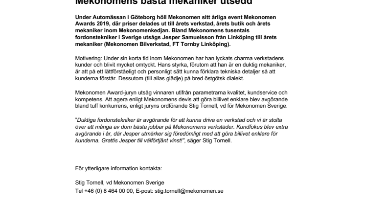 Mekonomens bästa mekaniker utsedd