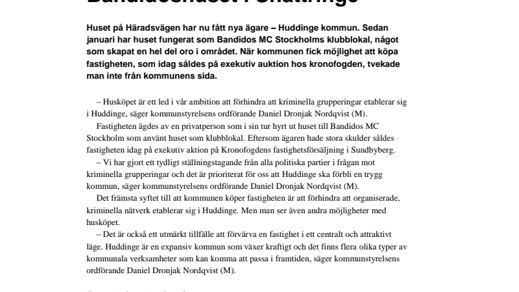 Huddinge köper det omtalade Bandidoshuset i Snättringe