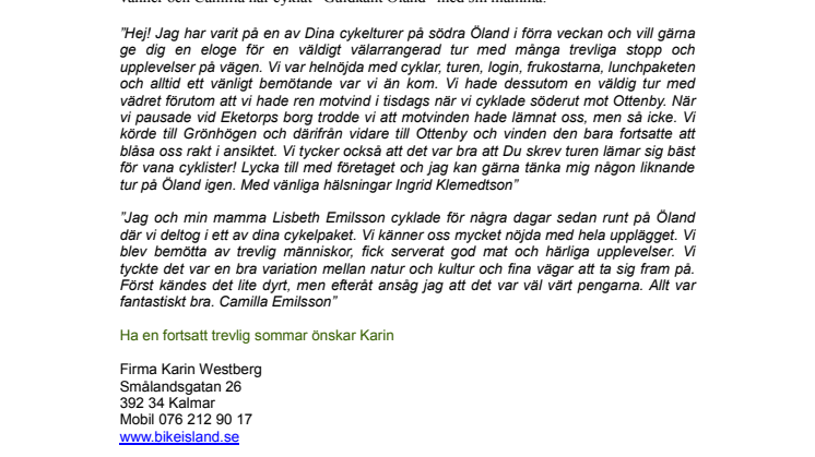 Nöjda kunder med Bikeisland.se