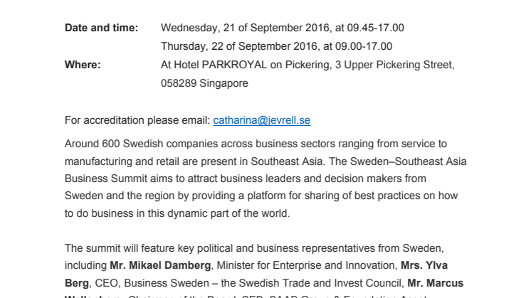 Press Invitation: Sweden meets Southeast Asia