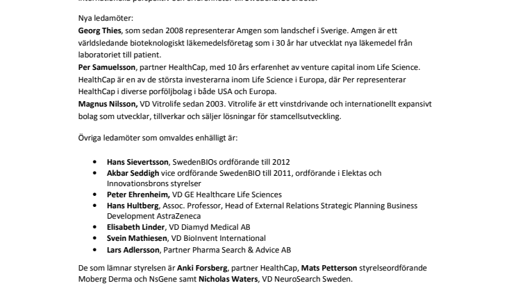 Nya ledamöter i SwedenBIOs styrelse 2010