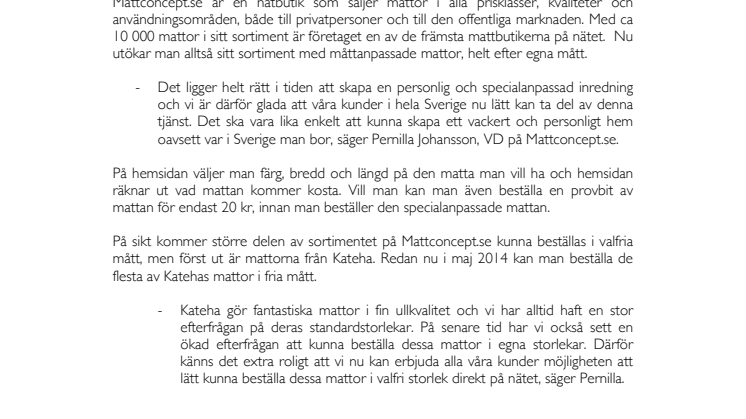 Mattconcept.se lanserar måttbeställda mattor direkt på nätet