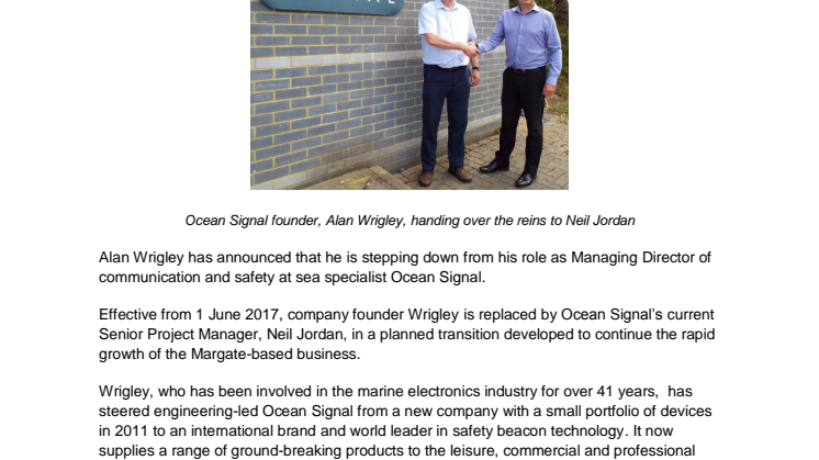 Ocean Signal: Ocean Signal Managing Director Alan Wrigley Steps Down