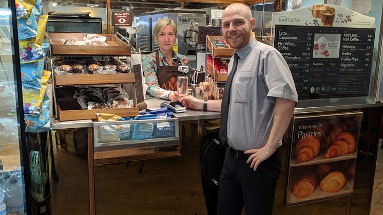 Sean Brennan, Ticket Office Supervisor, and Magda, Manager of AMT Coffee St Albans