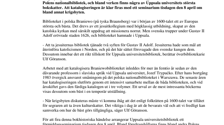 Väldigt krigsbyte katalogiserat efter nästan 400 år