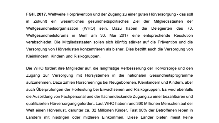 ​Weltweite Aufmerksamkeit für gutes Hören – WHO verabschiedet Resolution zur Hörgesundheit