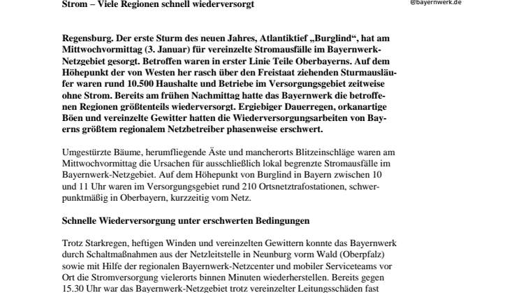 Sturmtief „Burglind“ sorgt für Stromausfälle in Bayern