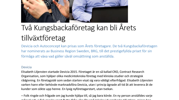 Två Kungsbackaföretag kan bli Årets tillväxtföretag 