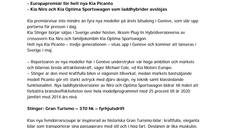 Kia visar fyra premiärer i Genève
