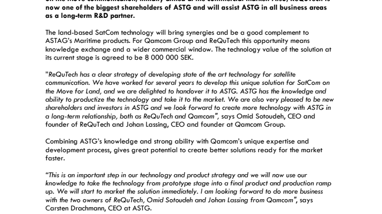 Qamcom Group and ASTG in strategic partnership. 