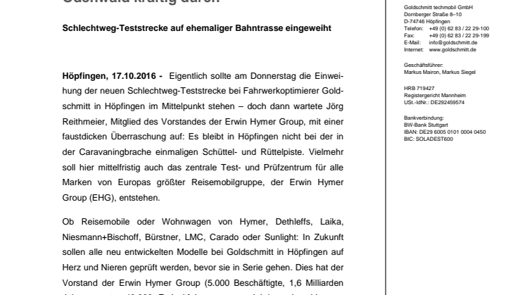 Erwin Hymer Group startet im  Odenwald kräftig durch