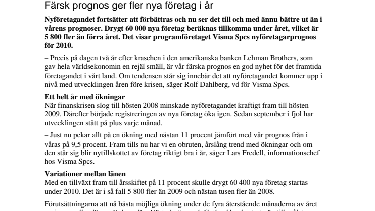 Färsk prognos ger fler nya företag i år