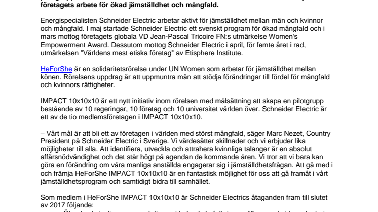 Schneider Electric utvalt av FN för att delta i jämställdhetsgrupp 
